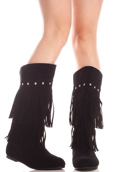 black boots,fringe boots,knee high boots