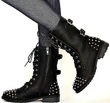 black combat boots,studded combat boots,leather combat boots,lace up combat boots
