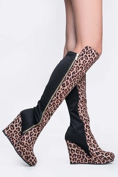 over the knee wedge boots,heel boots,over the knee boots,leopard over the knee boots