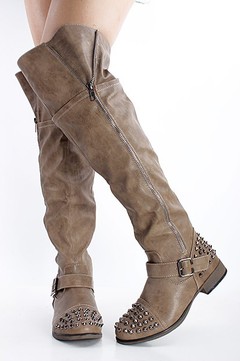 taupe over the knee boots,over the knee riding boots,leather riding boots,studded riding boots