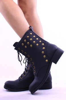 black leather combat boots,leather combat boots,studded combat boots