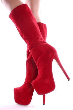 red knee high boots,suede knee high boots,platform heel boots,knee high platform boots