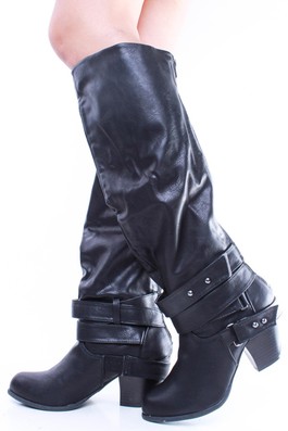 knee high boots,black knee high boots,knee high chunky heel boots,leather knee high boots