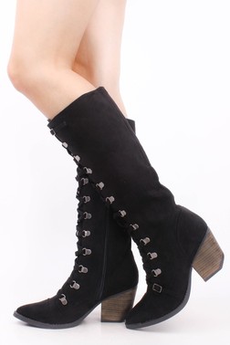 chunky heel boots,knee high boots,black knee high boots