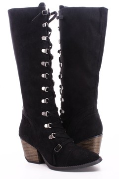 knee high boots,chunky heel boots,lace up knee high boots